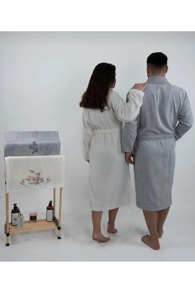 Home %100 Pamuklu Çift Kişilik Bornoz Takımı - 2