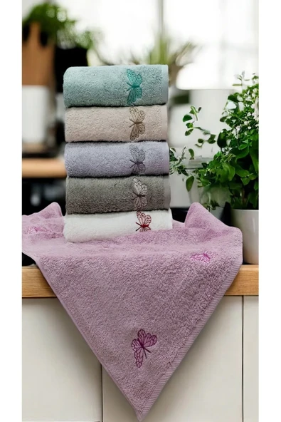 Home Kelebek Nakışlı Bambu 6'lı Mutfak Havlu Seti