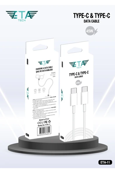 Eta Tech Type-c Yeni nesil Type-c + Type-c Şarj Kablosu 45w