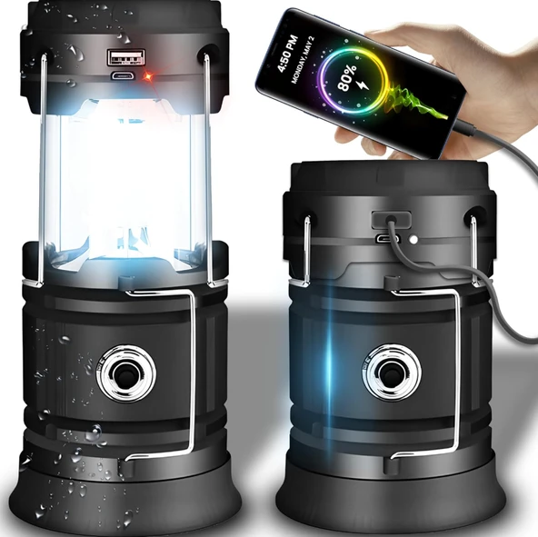 Taşınabilir Solar LED El Feneri Kamp Dış Aydınlatma Katlanır Kamp Çadır Lambası - 2