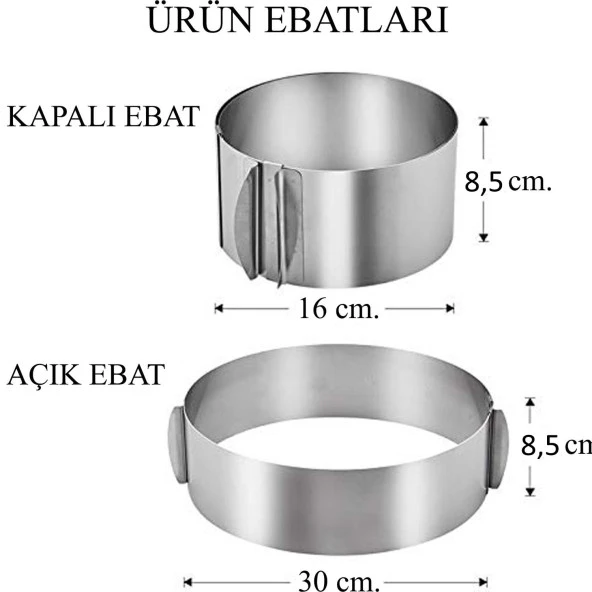 Ayarlanabilir Turta Çemberi 16-30 cm / Yuvarlak Pasta Kalıbı