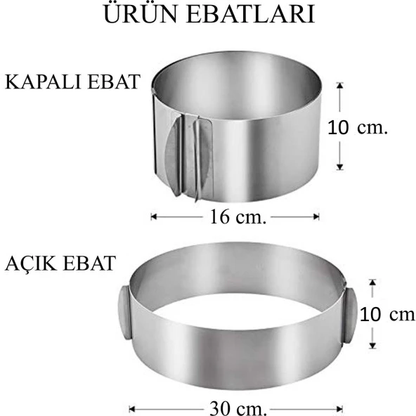 Ayarlanabilir Turta Çemberi 16-30 cm  / Yuvarlak Pasta Kalıbı - 2