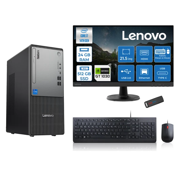 Lenovo Thinkcentre Neo 50T Gen5 Intel Core I7 14700 24GB Ddr5 512GB SSD 21.5 Inç Monitör Freedos Nvidia GT1030 4gb Masaüstü Bilgisayar 10302112UAS0GL00F07 + Zetta Flash Bellek ürün görseli