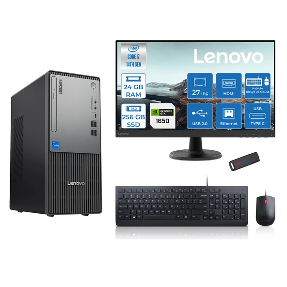 Lenovo Thinkcentre Neo 50T Gen5 Intel Core I7 14700 24GB Ddr5 256GB SSD 27 Inç Monitör Freedos Nvidia GTX1650 4gb Masaüstü Bilgisayar 16502712UAS0GL00F06 + Zetta Flash Bellek ürün görseli