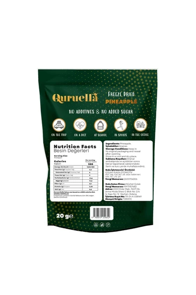 Quruella Freeze Dried Ananas - Dondurularak Kurutulmuş Meyve - Freeze Dry Meyve kurusu 20gr. - 2