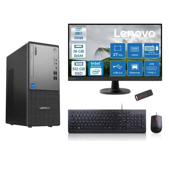 Lenovo Thinkcentre Neo 50T Gen5 Intel Core I7 14700 16GB Ddr5 512GB SSD 27 Inç Monitör Freedos Intel UHD 770 Masaüstü Bilgisayar 2712UAS0GL00F02 + Zetta Flash Bellek ürün görseli