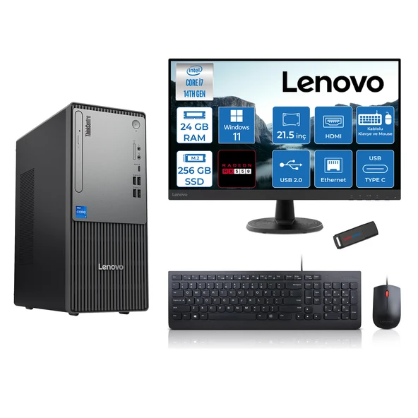 Lenovo Thinkcentre Neo 50T Gen5 Intel Core I7 14700 24GB Ddr5 256GB SSD 21.5 Inç Monitör Windows 11 Home Radeon RX550 4gb Masaüstü Bilgisayar 5502112UAS0GL00H06 + Zetta Flash Bellek ürün görseli