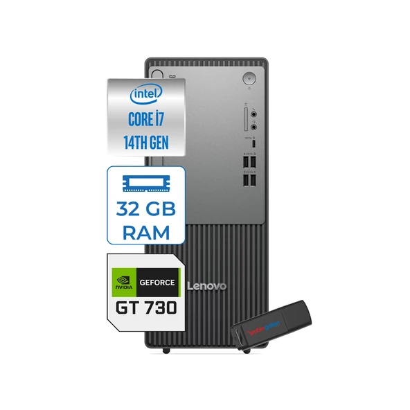 Lenovo Thinkcentre Neo 50T Gen5 Intel Core I7 14700 32GB Ddr5 256GB SSD Windows 11 Home Nvidia GT730 4gb Masaüstü Bilgisayar 73012UAS0GL00H11 + Zetta Flash Bellek ürün görseli