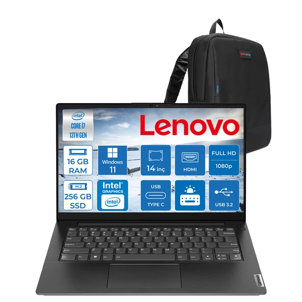 Lenovo V14 Gen4 Iru Intel Core I7 13620H 16GB 256GB SSD Windows 11 Pro Intel® UHD Graphics 14 Inç Fullhd Taşınabilir Bilgisayar 83A000GDTRP11 + Zetta Çanta