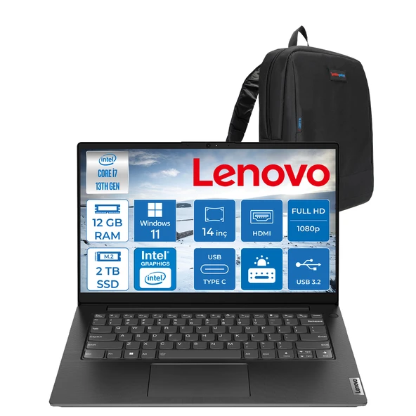 Lenovo V14 Gen4 Iru Intel Core I7 13620H 12GB 2tb SSD Windows 11 Pro Intel® UHD Graphics 14 Inç Fullhd Taşınabilir Bilgisayar 83A000GDTRP09 + Zetta Çanta ürün görseli 1