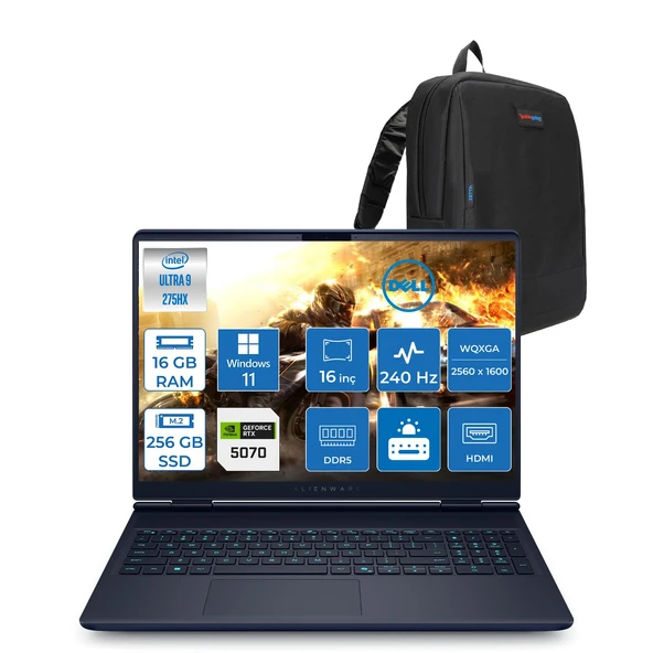 Dell Alienware 16X Aurora Intel Core Ultra 9 275HX 16GB Ddr5 256GB SSD Windows 11 Pro 8gb RTX5070 16 Inç 2K(2560×1600) Wqxga 240Hz 3ms Wva Taşınabilir Bilgisayar AC16251CU932157WP01 + Zetta Çanta ürün görseli 1