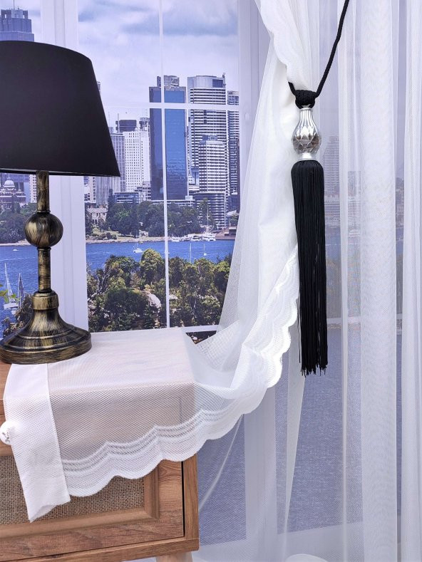 Düz Örme Pileli Tül Fon Perde - Ekru - Takım (2 Adet) - Orta Sık 1/2.85 Pile - Kırışmaz - 3