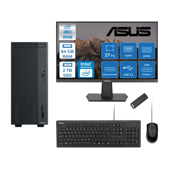Asus Expertcenter P500MV Intel Core I5-13420H 64GB Ddr5 2tb SSD Freedos 100Hz 27" IPS Mon. Minitower Masaüstü Bilgisayar WC5136216512B0DF24+Zettausbbellek ürün görseli 1