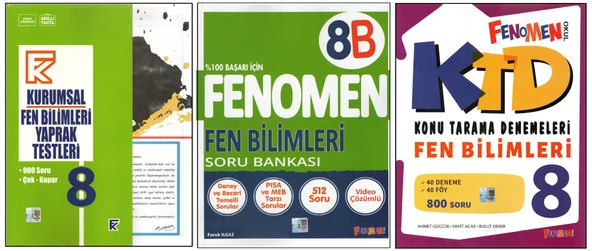 KURMAY 8. SINIF KURUMSAL YAPRAK TEST+FENOMEN 8B+FENOMEN KTD FEN BİLİMLERİ (3 KİTAP)
