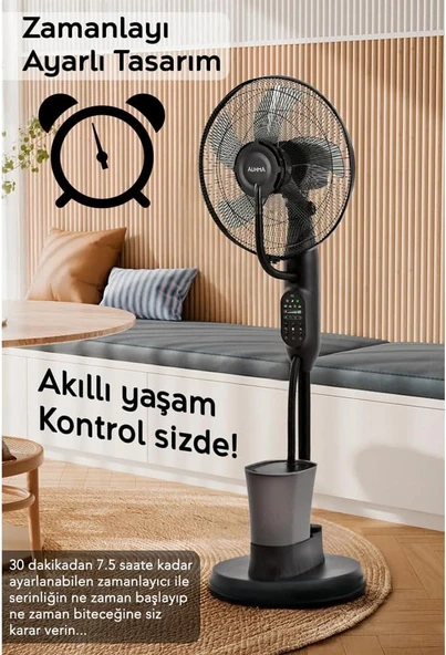 The Wlue Uzaktan Kumandalı Buzlu Vantilatör Buharlı 2.8 Litre Nemlendirici Fan Zaman Ayarlı Ultra Sessiz Tekerlekli - 6