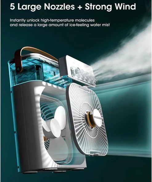 The Wlue Buzlu Vantilatör 600ml Buharlı Nemlendirici Fan Zaman Ayarlı/RGB Işıklı/Ayarlanabilir Hız - 2