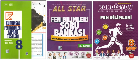 KURMAY 8. SINIF KURUMSAL YAPRAK TEST+NEWTON ALL STAR+NEWTON KONDİSYON FEN BİLİMLER (3 KİTAP)