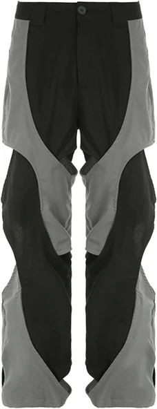 Unisex Pantolon, Patchwork Kargo Pantolon Kadın Hollow Out Eşofman Altı, Rahat Bol Trend Jogger, Geniş Paça Yüksek Bel Pantolon, Sokak Giyimi - 4
