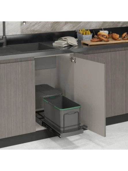 Starax S-2573-A Teleskopik Raylı Plastik 16 Lt. Gri Çöp Kovası - 2