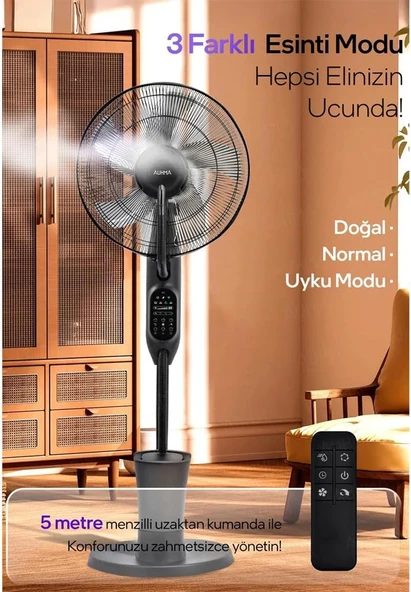 The Wlue Uzaktan Kumandalı Buzlu Vantilatör Buharlı 2.8 Litre Nemlendirici Fan Zaman Ayarlı Ultra Sessiz Tekerlekli - 3