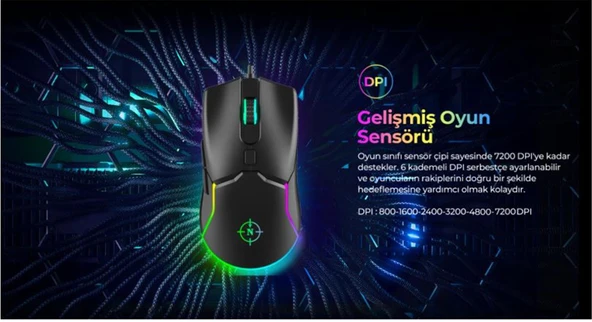 North Air Black RGB Kablolu Profesyonel Oyuncu Mouse - 6