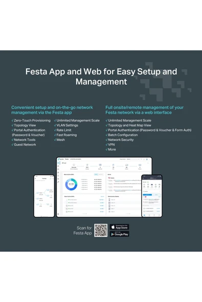 TP-LINK Festa F65, AX3000Mbps, 1 Gigabit Port, Festa Mesh,PoE+ Destekli, Dual-Band Wi-Fi6 Tavan Tipi - 8