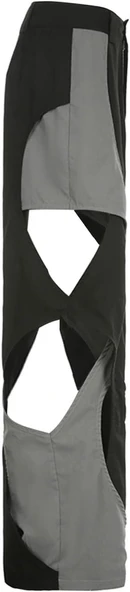 Unisex Pantolon, Patchwork Kargo Pantolon Kadın Hollow Out Eşofman Altı, Rahat Bol Trend Jogger, Geniş Paça Yüksek Bel Pantolon, Sokak Giyimi - 6