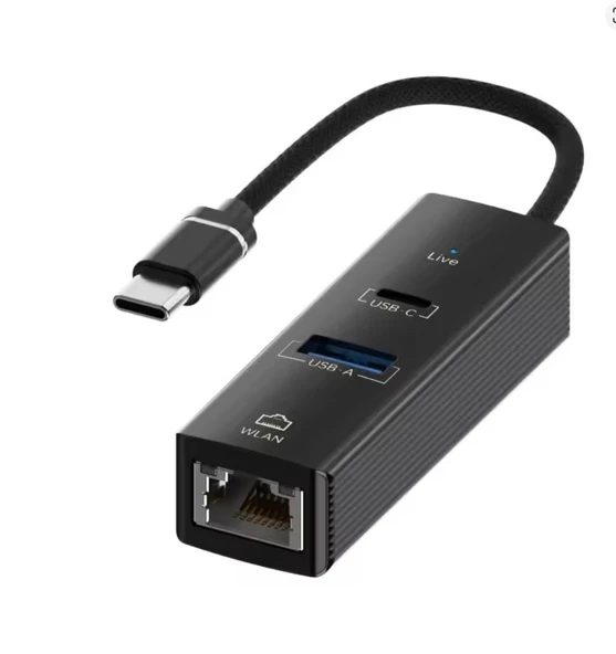USB-C Ethernet Çevirici | USB 3.0 + Type-C Dişi | 100 Mbps LAN