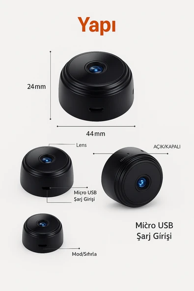 QASUL Mini Kamera WiFi Kamera 1080P Mikro Ses Kaydedici Kablosuz Küçük Boy Kamera - 6