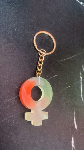 Rengarenk Kadın Sembol Anahtarlık Gold Aksesuarlı El Yapımı Epoksi Hediyelik - 8