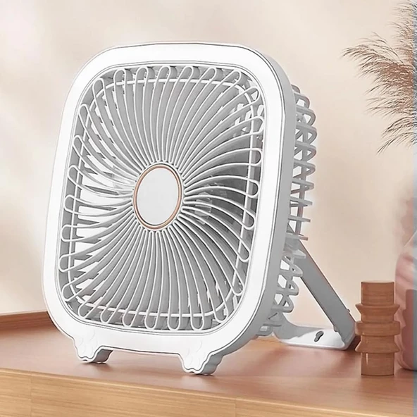 The Wlue Şarjlı Taşınabilir Vantilatör Masaüstü LED Işıklı Fan / 3 Hız Kademeli/Standlı ve Klipsli - Resim 2