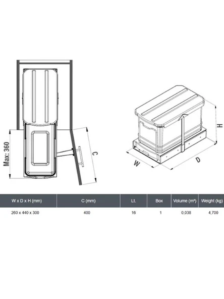 Starax S-2573-A Teleskopik Raylı Plastik 16 Lt. Gri Çöp Kovası - 3