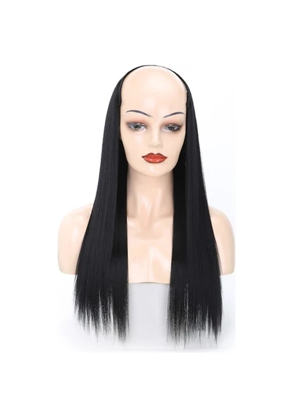 Cbtx Peruk Yarım Başlık Uzun Düz Saç U Şekilli Peruk Başlığı, Renk: 1.us-1b Siyah