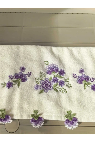 Peacock Küpeli İşlemeli El Havlusu Çeyizlik Nakışlı 50x90 - 12
