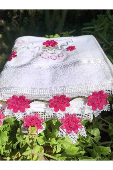 Peacock Güpürlü , Nakışlı , Çeyize uygun yüksek kalite el havlusu - 9