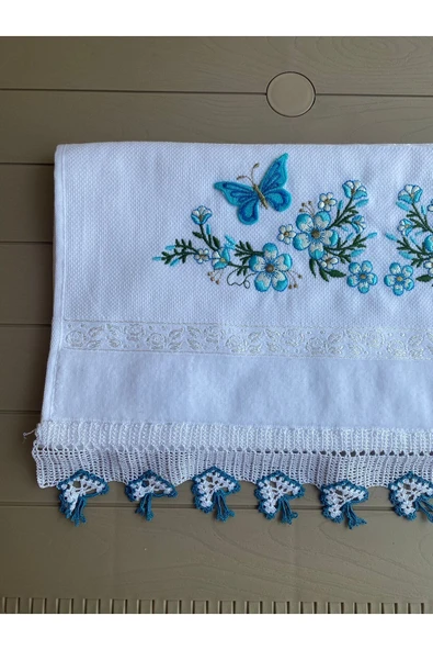 Peacock El İşi Güpürlü ve 3 Boyutlu Nakışlı El Havlusu - 4