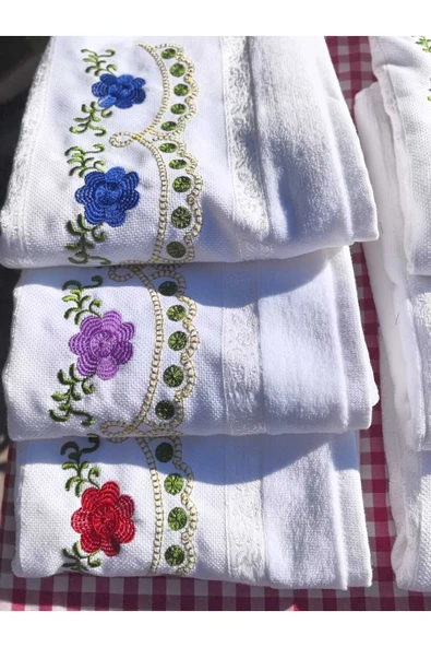 Peacock 3'lü Nakışlı , Çeyize Uygun , Hediyelik El Havlusu %100 Pamuk