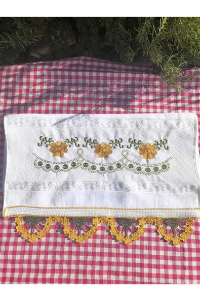 Peacock Güpürlü , Nakışlı , Çeyize uygun yüksek kalite el havlusu - 6