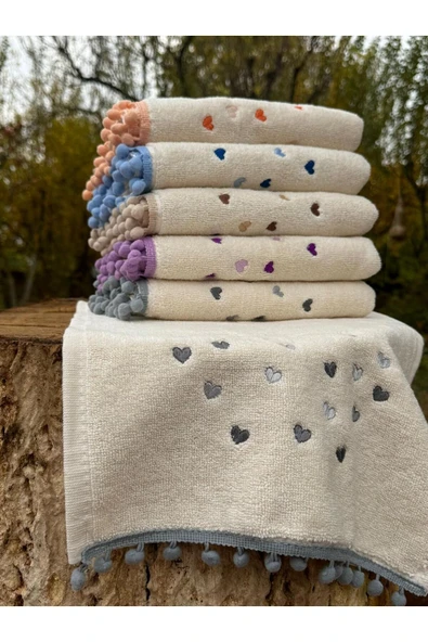 Peacock 6 Adet Ponpon Detaylı Mutfak Havlusu Bukle - 2