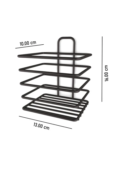 Paslanmaz Çelik Mat Siyah Yapışkanlı Diş Fırçalık - Duvar Tipi, Çok Amaçlı Organizer DŞ-01 - 4