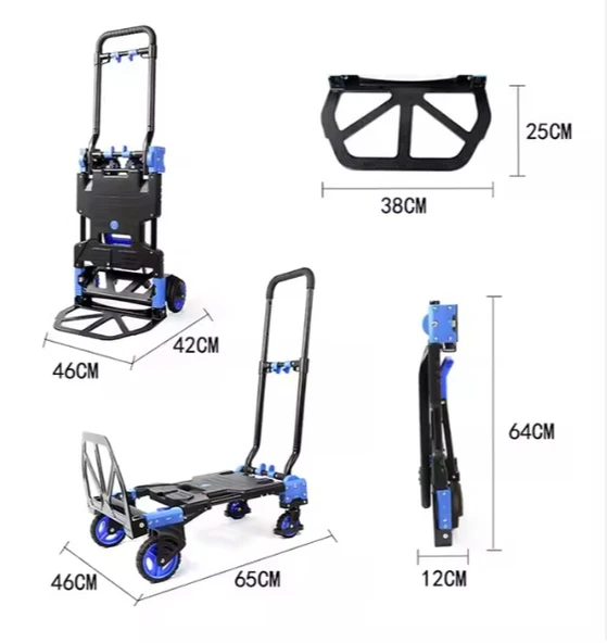 Ayarlanabilir Katlanabilir Yük Koli Taşıma Arabası Dört Tekerlekli 150 Kg - 5