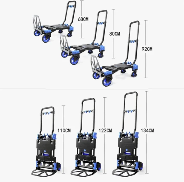 Ayarlanabilir Katlanabilir Yük Koli Taşıma Arabası Dört Tekerlekli 150 Kg - 6