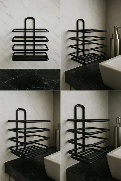 Paslanmaz Çelik Mat Siyah Yapışkanlı Diş Fırçalık - Duvar Tipi, Çok Amaçlı Organizer DŞ-01 - 3