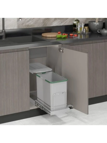 Starax S-2571-G Teleskopik Raylı Plastik 24 Lt. Gri Çöp Kovası - 2