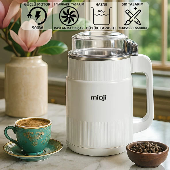 Mioji Mio CG34 500W Paslanmaz Çelik Bıçak Kompakt Baharat ve Kahve Öğütücü Beyaz