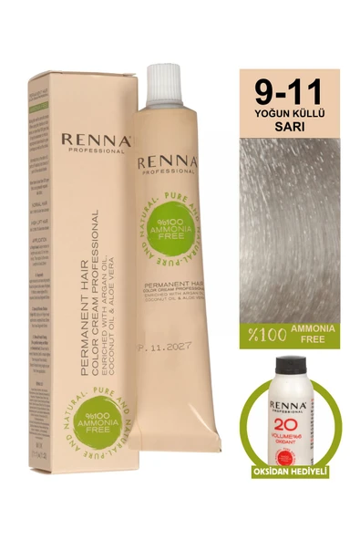 RENNA Bitkisel Saç Boyası 9-11 Yoğun Küllü Sarı 60 Ml - Oksidan Hediyeli (%100 Amonyaksız)