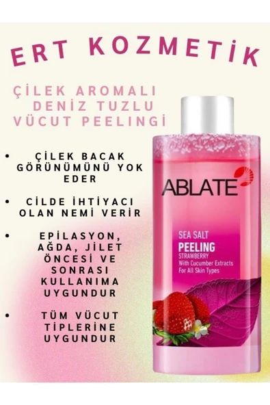 ABLATE Anında Soyucu Peeling - Ölü Deri Arındırıcı, Yenileyici - Vücut, Yüz Peelingi Çilek Aromalı 200 Ml. - 2