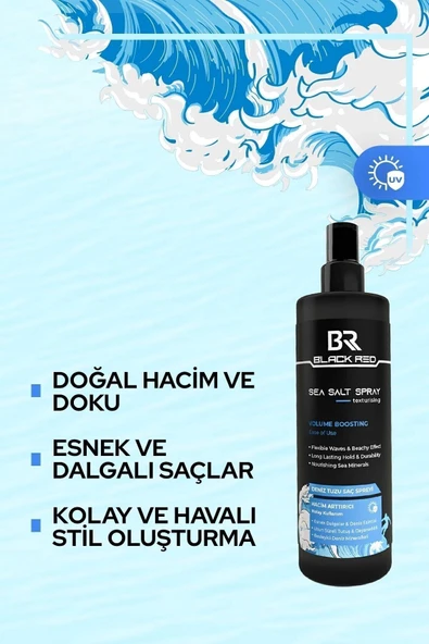 BLACK RED Saç Deniz Tuzu Spreyi - Sea Salt Spray Orta Tutuşlu Hacimlendirir Anti Uv Saç Şekillendirici - 4