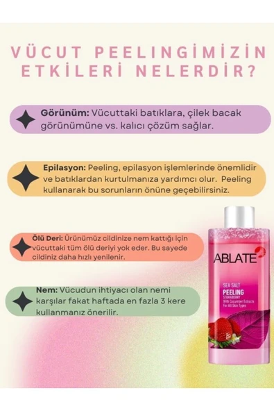 ABLATE Anında Soyucu Peeling - Ölü Deri Arındırıcı, Yenileyici - Vücut, Yüz Peelingi Çilek Aromalı 200 Ml. - 4
