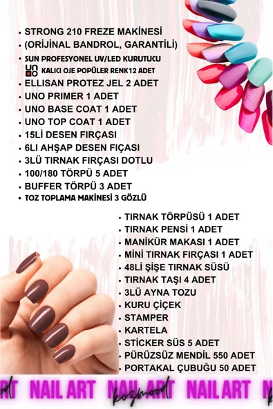 KOZMOOD Kalıcı Oje - Protez Tırnak Seti (STRONG 210 UNO KALICI OJE PROTEZ JEL SÜS FIRÇA) Full Seti - 2